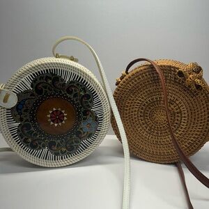 Bohemian Rattan Crossbody Bags - White and Tan